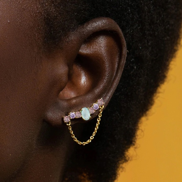 Jewelry - Sterling Silver Gold Toned Colorful Zircon Chain Earrings